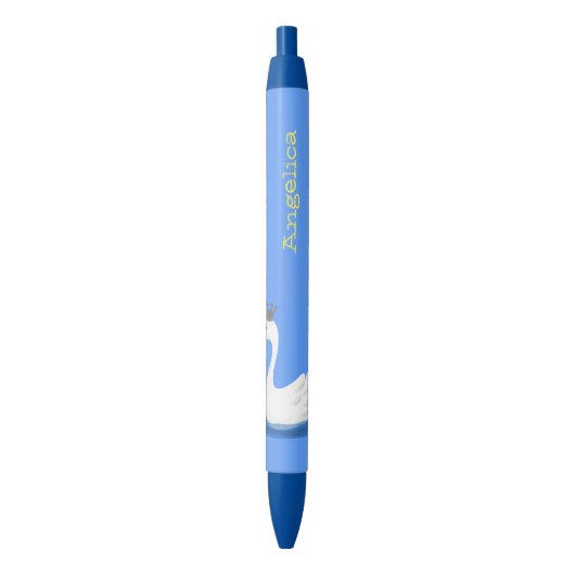 Stylo Noir Cute cygne blanc avec dessin de la couronne (devant Vertical)