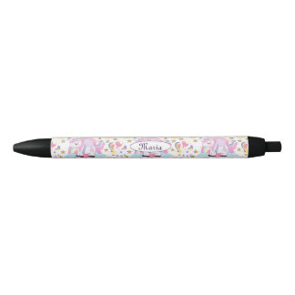 Stylo Noir Cute Girly Unicorn Rainbow Stars Nom personnalisé