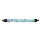 Stylo Noir Cute Grenouilles bleues et vertes Monogramme perso (Devant)