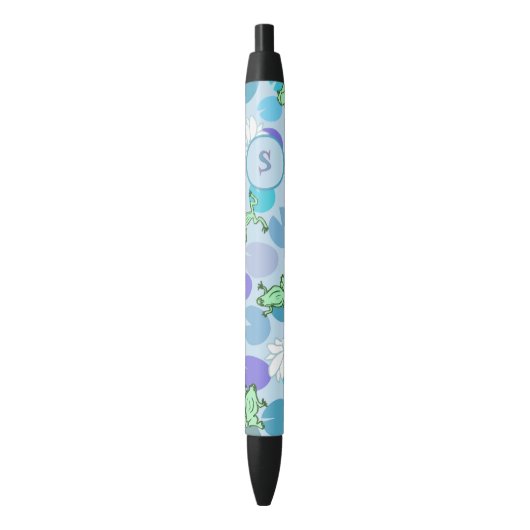 Stylo Noir Cute Grenouilles bleues et vertes Monogramme perso (devant Vertical)