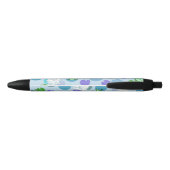 Stylo Noir Cute Grenouilles bleues et vertes Monogramme perso (Dos)