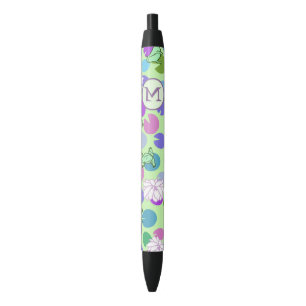 Stylo Noir Cute grenouilles vertes Monogramme personnalisé in