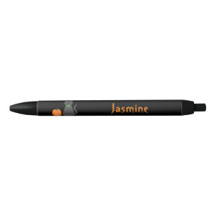 Stylo Noir Cute Halloween Chat et Citrouille Nom personnalisé