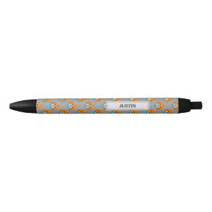 Stylo Noir Cute Happy Ginger Cat avec Papillon   Personnalise