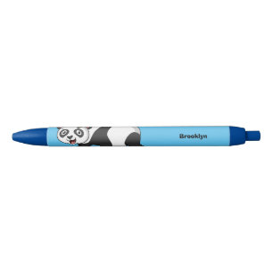 Stylo Noir Cute happy panda bear with flower cartoon