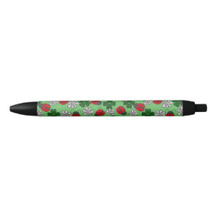 Stylo Noir Cute Ladybug res et motif vert