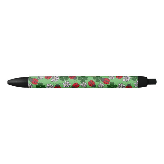 Stylo Noir Cute Ladybug res et motif vert (Devant)