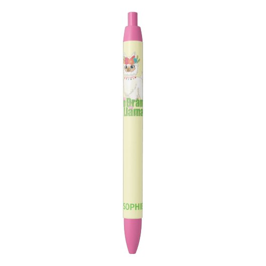 Stylo Noir Cute No Drama Llama Avec Couronne Florale (devant Vertical)