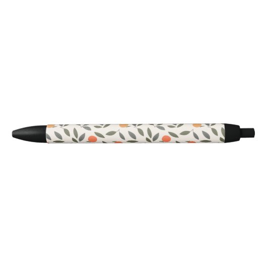 Stylo Noir Cute Orange et Motif Feuille (Devant)