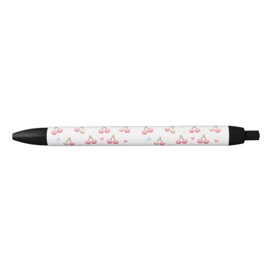Stylo Noir Cute Pastel Pink Cherry Pattern Ink Pen (Devant)