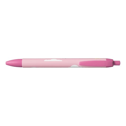 Stylo Noir Cute Pastel Pink Nom Nuages École Étudiant (Dos)