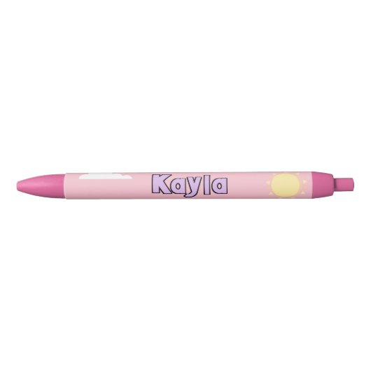 Stylo Noir Cute Pastel Pink Nom Nuages École Étudiant (Devant)