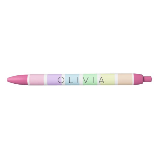 Stylo Noir Cute Pastel Rainbow Stripe Multicolore (Devant)