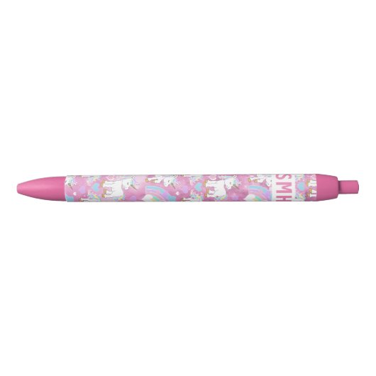 Stylo Noir Cute Unicorn Pattern - Personalize (Devant)