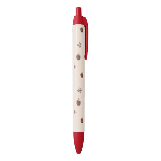 Stylo Noir Cute Woodland Hérisson et Motif de champignons (Bas (Vertical))