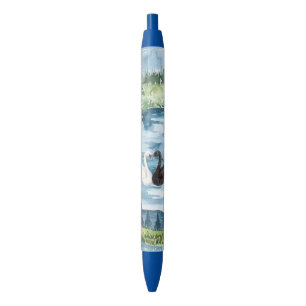 Stylo Noir Cygnes Romantiques Lac Bleu  