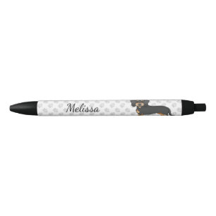 Stylo Noir Dachshund à poil dur noir et feu avec nom