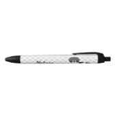 Stylo Noir Dachshund à poil long piebalde noir et feu & Nom (Haut)