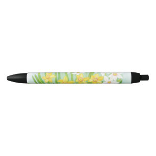 Stylo Noir Daffodiques à ressort blanc et jaune