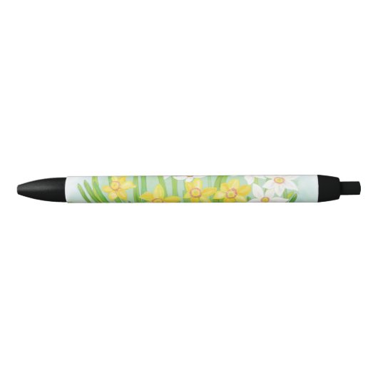 Stylo Noir Daffodiques à ressort blanc et jaune (Devant)