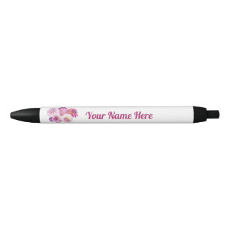 Stylo Noir Dahlias Éblouissants Personnalisés