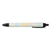 Stylo Noir Damassé florale décorée d'un monogramme de jaune (Bas)