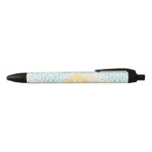 Stylo Noir Damassé florale décorée d'un monogramme de jaune (Haut)