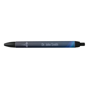Stylo Noir Dark Chrome Holographique 3D Médicale Caduceus