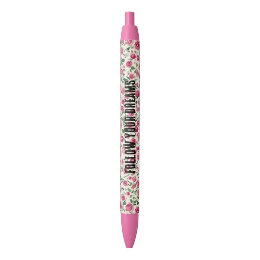 Stylo Noir De jolies roses roses (devant Vertical)