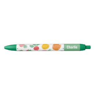 Stylo Noir De mignons légumes heureux avec nom