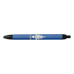 Stylo Noir Décorations Bleues Arbre de Noël Blanc - Joyeux No
