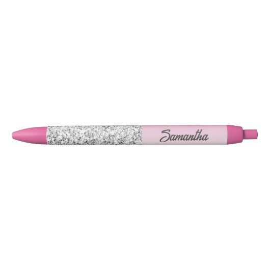 Stylo Noir Dégradé et cristaux roses solides (Devant)