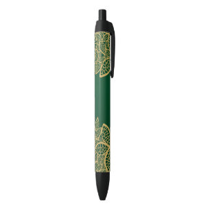 Stylo Noir Dentelle d'or de feuille sur l'arrière - plan ver