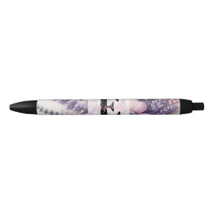 Stylo Noir Dentelle monogramme florale rose violet lavande