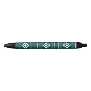 Stylo Noir Design aztèque en couleur turquoise