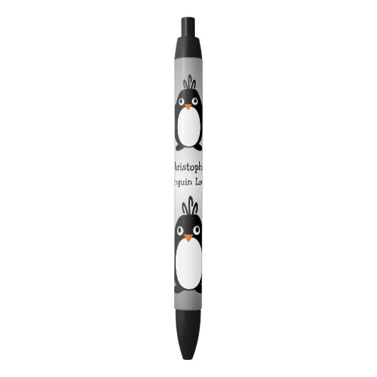 Stylo Noir Design de pingouin personnalisé (devant Vertical)