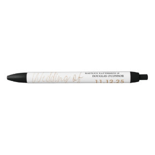 Stylo Noir Design Gold Foil Script Effet Mariage Faveur