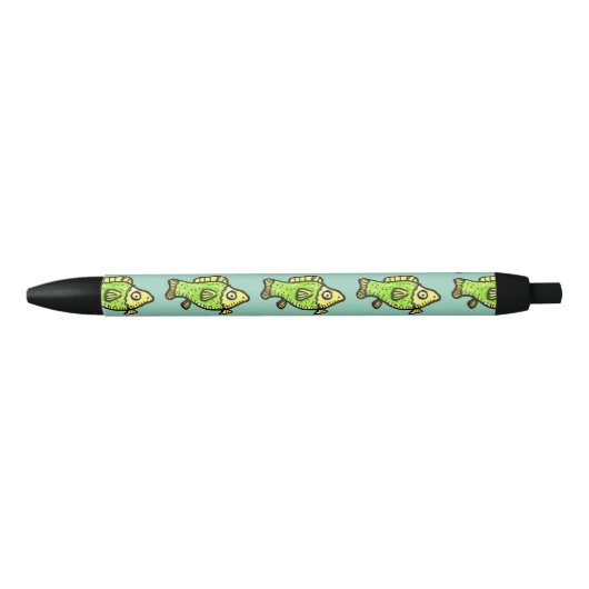 Stylo Noir Dessin animé drôle poisson vert (Devant)