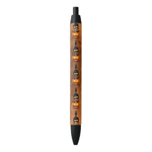 Stylo Noir Dessin d'Halloween au chat effrayé sur Citrouille