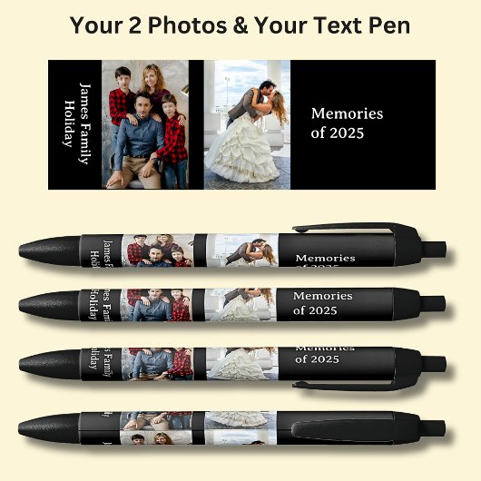 Stylo Noir DEUX photos, nom Date, votre texte en noir