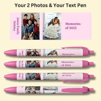 Stylo Noir DEUX Photos, Nom Date, votre texte en rose