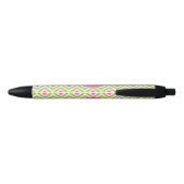 Stylo Noir Diamants verts et roses monogrammes Motif Ikat (Dos)