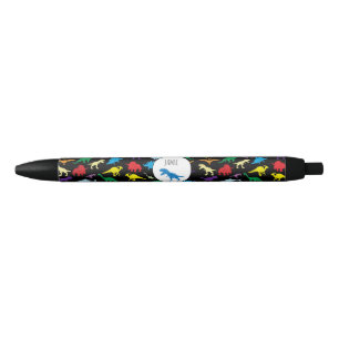 Stylo Noir Dinosaures colorés Aquarelle Enfants Motif