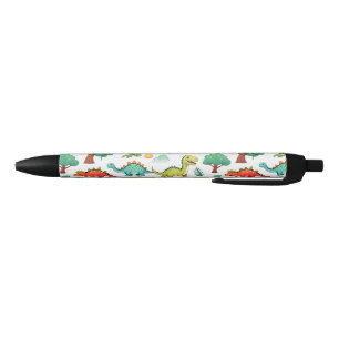 Stylo Noir Dinosaures et motif d'arbres blanc