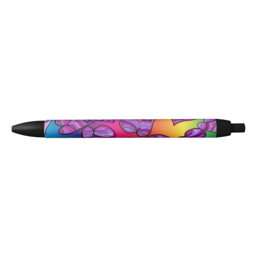 Stylo Noir Doodle coloré Rainbow Hearts Motif (Devant)