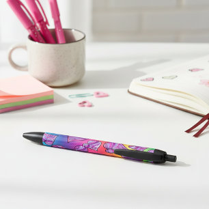 Stylo Noir Doodle coloré Rainbow Hearts Motif