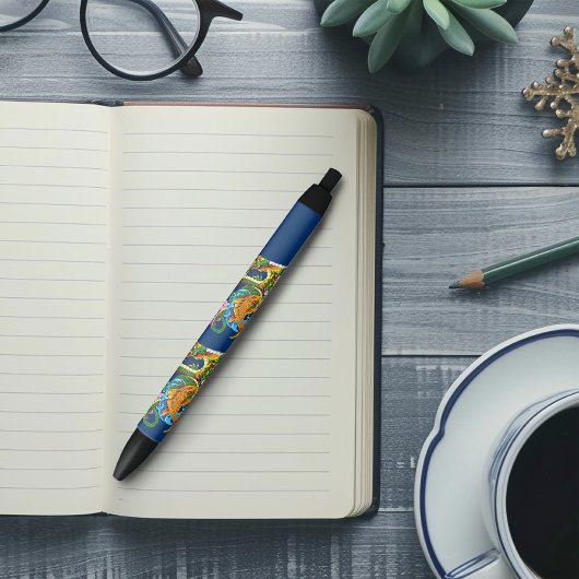 Stylo Noir Dragon chinois vert Koi