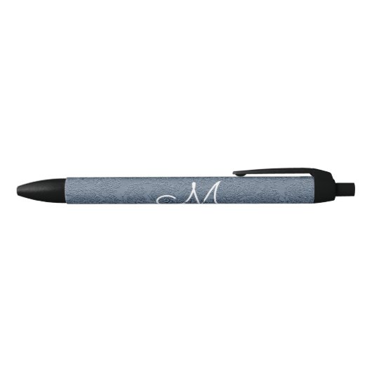 Stylo Noir Dusty Bleu Blanc Élégant Monogramme de mariage (Haut)