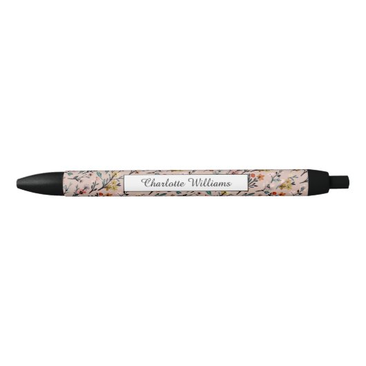 Stylo Noir Dusty Rose Boho Floral Aquarelle Basic Custom (Devant)