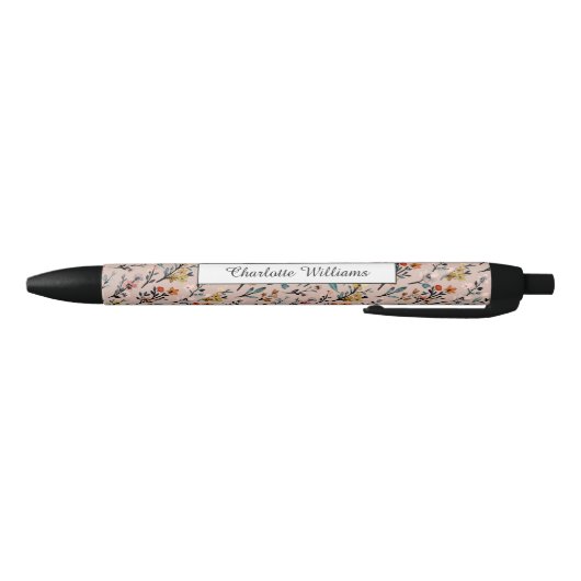 Stylo Noir Dusty Rose Boho Floral Aquarelle Basic Custom (Bas)